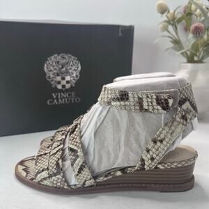 Vince Camuto Resensa Leather Leopard Print Demi Wedge Sandals Women 6W NWB